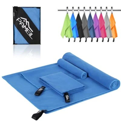 Afbeelding van Pameil Set van 3 microvezel handdoeken 160 x 80 cm + 2 kleine 40 voor backpackers, reishanddoek, sneldrogend, perfect fitness