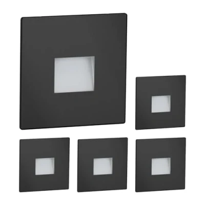 Afbeelding van ledscom.de LED trapverlichting/traplicht FOW voor binnen en buiten, downlight, hoekig, zwart, 85 x 85mm, koel wit, 5st.