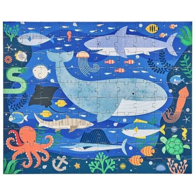 Afbeelding van Wild &amp; Wolf dubbelzijdige puzzel in etui met rits Dieren zee 100 stuks vanaf 3 jaar