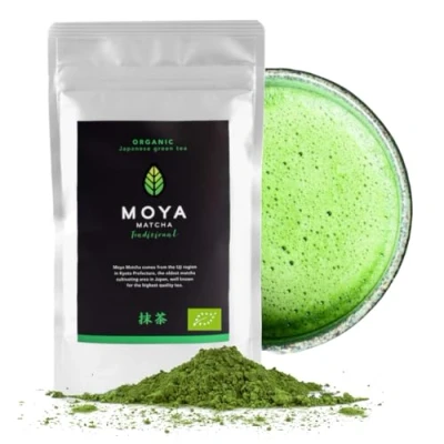 Image de Moya matcha thé vert japonais en poudre biologique 100% 100g de Traditional Très Haute Qualité(II) Agriculture certifiée BIO pour latté…