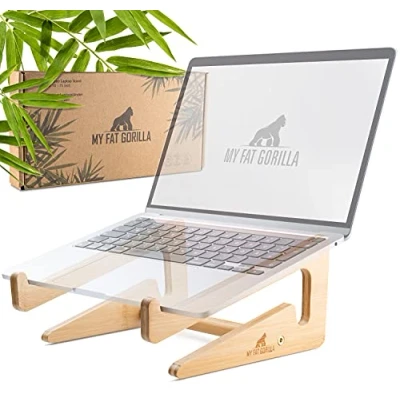 Afbeelding van MY FAT GORILLA laptopstandaard van bamboe, ergonomische universele houder voor notebook verhoging, compatibel met 10 15 inch, laptophouder bureau, verticale