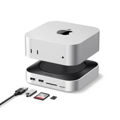 Afbeelding van UGREEN Dockingstation en ondersteuning, compatibel met Mac Mini M4 Pro 11 in 1 docking station hub USB C M.2 NVME SSD behuizing SD kaartlezer TF 7 poorten 10 Gbps of 5