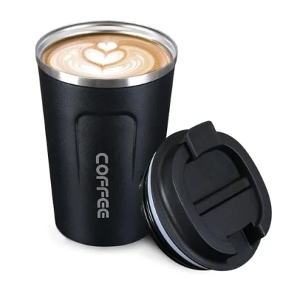 Afbeelding van Thermosbeker van roestvrij staal thermobeker reismok koffieglazen met deksel perfect voor gebruik buitenshuis milieuvriendelijk zwart