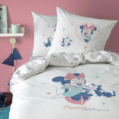 Afbeelding van Disney Minnie Mouse Dekbedovertrek Little Friend Eenpersoons 140 x 200 cm Katoen