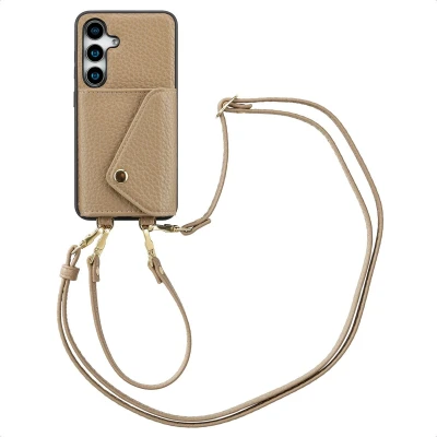Afbeelding van Selencia Hoesje Geschikt voor Samsung Galaxy S25 Met Pasjeshouder Sera Koordhoesmet pashouder envlop Beige
