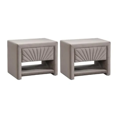 Afbeelding van Vente unique Set van 2 nachtkastjes 1 lade en nis Velours Beige ULAMI L 50 cm x H 41 D 35
