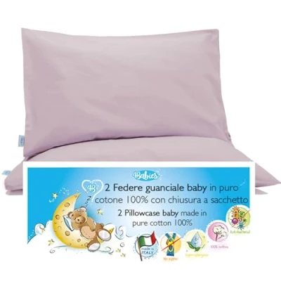 Afbeelding van 4BABIES Kussensloop 50 x 30 cm voor kinderen Set van 2 kussenslopen babybed en bed 100% puur katoen Made in Italy Envelopsluiting Oeko TEX gecertificeerd Paars