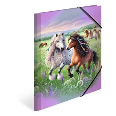 Image de HERMA Classeur A4 Motif monde des chevaux En carton Avec élastique Rabat intérieur et impression intérieure Pour garçons, filles enfants
