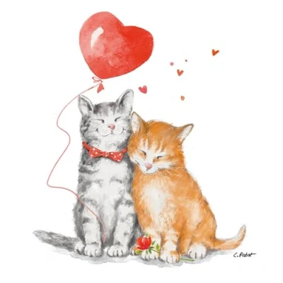Afbeelding van PPD Lunch servetten Cat Love Katten Liefde Valentijn 20