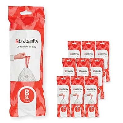 Image de Brabantia Sacs Poubelle PerfectFit Multipack (Code B / 5L Ultra Résistant, Poignées Coulissantes, 10 rouleaux (200 Sacs)