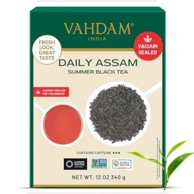 Afbeelding van VAHDAM, Zwarte theebladeren van Assam 340 g (170 kopjes), sterk, rijk en malte, 100% zuiver ongemengd, losse thee unieke oorsprong, voor ijsthee, warme thee, kombucha Long Leaf Grade