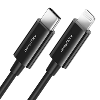 Afbeelding van deleyCON 2 m USB C Lightning oplaadkabel datakabel ultrasnelle MFI gecertificeerd voor iPhone 14 13 12 11 Pro Max Mini Power Delivery zwart