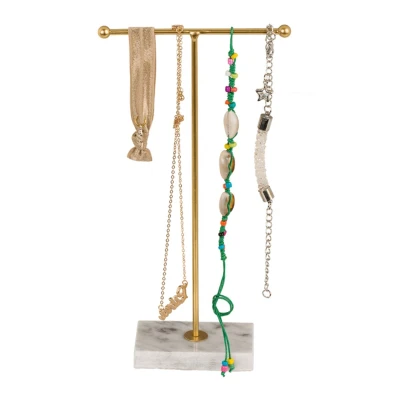 Afbeelding van Sieradenhanger Sieradenhouder Sieraden Goud Metaal Marmer Golden metal jewellery holder