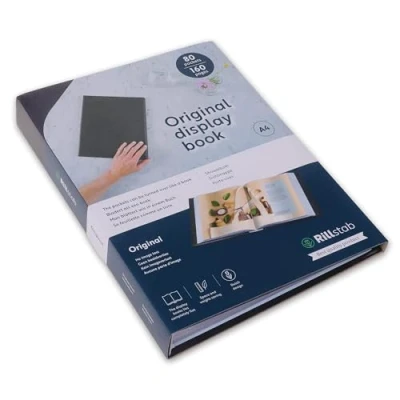 Afbeelding van Rillstab A4 presentatiemap voor school en project zichtboek &amp; presentatieboek 80 transparante hoezen documenten organiseren zonder gaten zwart RI99484
