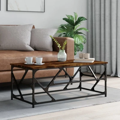 Afbeelding van Salontafel 100x50x40 cm bewerkt hout gerookt eikenkleurig