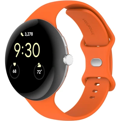 Afbeelding van imoshion Bandje Geschikt voor Google Pixel Watch 3 45 mm Maat L Oranje Siliconen band zilver knoopje