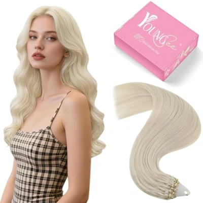 Afbeelding van YoungSee micro ring mensenhaar extensions platina blond 55 cm stijl dots 50 g