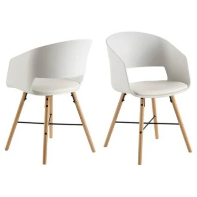 Afbeelding van Eetkamerstoel Hunden Met Armleuning Wit Pu Giga Living Set van 2