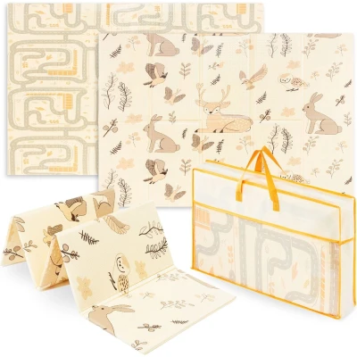 Afbeelding van Mamabrum Schuimmat voor Baby&#039;s, Dubbelzijdige Opvouwbare Mat Groot 180 x 120 1 cm, Boho stijl Kinderkamer, XPE Baby