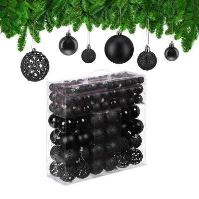 Afbeelding van Relaxdays kerstballen set van 150 kerstboom ballen kunststof mat en glanzend zwart
