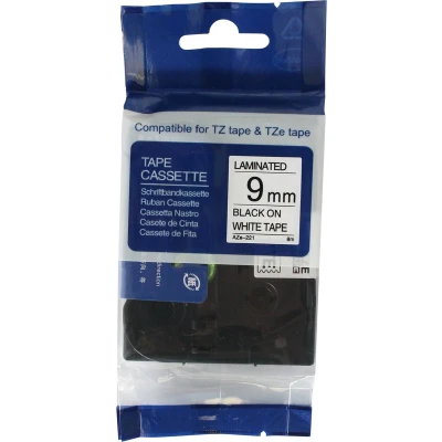 Afbeelding van Rillprint compatible TZe tape voor Brother 221, 9 mm, zwart op wit
