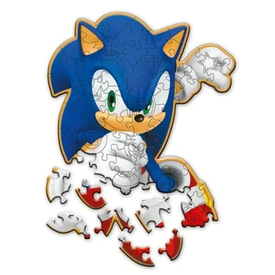 Afbeelding van Trefl Houten puzzel: Sonic The Hedgehog, Happy puzzel van 50 stukjes, onregelmatige vormen, 10 beeldjes. Moderne voor kinderen vanaf 5 jaar
