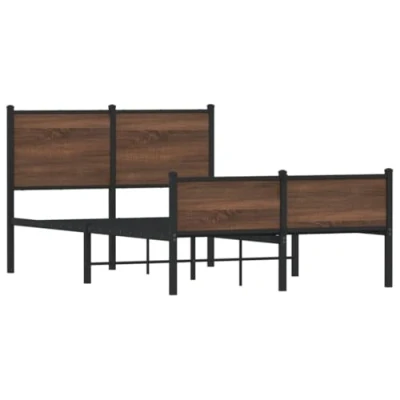 Afbeelding van vidaXL Bedframe hoofd en voeteneinde metaal bruin eiken 120x200 cm