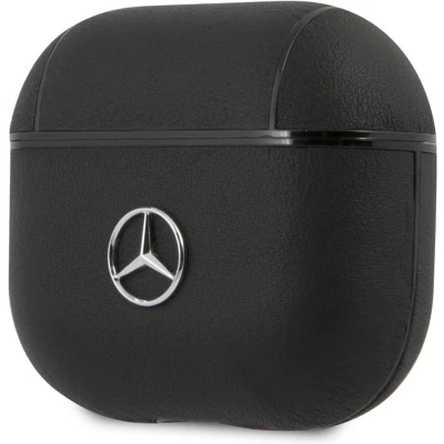 Afbeelding van Mercedes Benz Airpods 3 Case Leather Metal Logo Zwart