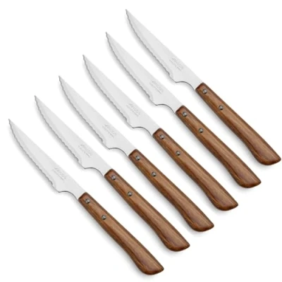Afbeelding van Arcos Set van 6 steakmessen met houten handvat en lemmet 110 mm, vaatwasmachinebestendig, kartonnen verpakking, milieuvriendelijk