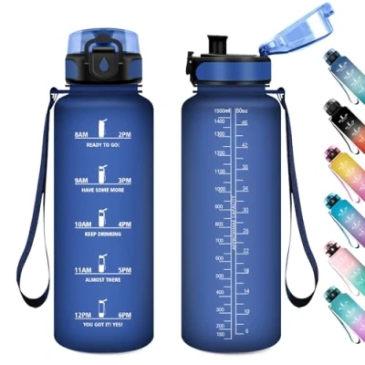 Image de Bouteille d&#039;eau de fitness réutilisable avec marquage du temps 1,5 l pour adulte, gym, camping, gym