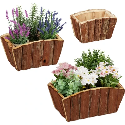 Afbeelding van Relaxdays plantenbak hout bloembak set van 3 bloempot buiten houten tuindecoratie