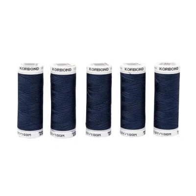 Afbeelding van Korbond 500 m marineblauwe polyestergaren, 5 x 100 m, voor handnaaimachine, krimpt niet, ideaal herstellen, snijden, quilten, handwerk, reparatie en verfraaiing