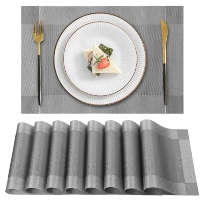 Afbeelding van Gucass Placemats, pvc, wasbaar, hittebestendig, antislip, voor keuken, restaurant, eettafel, 45 x 30 cm, grijs, 8 stuks