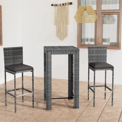 Afbeelding van 3 delige Tuinbarset met kussens poly rattan grijs