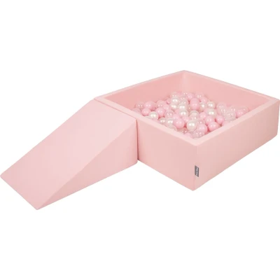 Afbeelding van KiddyMoon schuimspeelplaats met ronde ballenbak (100 ballen) ballenbakken voor baby&#039;s speelbad hindernisbanen, made in the eu, roze:poederroze/parelmoer/transparant