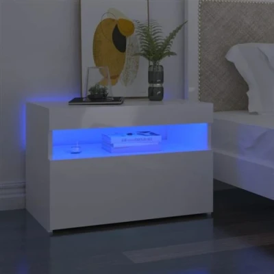 Image de vidaXL Tables de chevet lumières LED 2 pcs blanc brillant 60x35x40 cm3082787