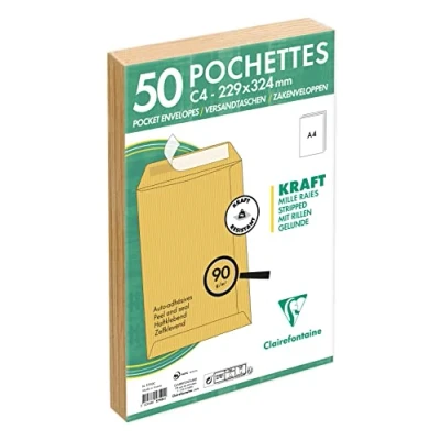 Afbeelding van Clairefontaine 5750C 50 stuks papieren hoezen, zelfklevend, bruin, 22,9 x 32,4 cm, 90 g, in folie