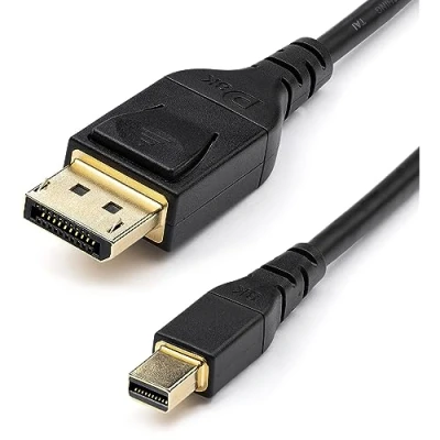 Image de StarTech.com 6ft (2m) VESA Certified Mini DisplayPort to 1.4 Cable 8K 60Hz HBR3 HDR Super UHD mDP DP Cord Slim (34 AWG) Ultra HD 4K 120Hz Monitor/Video (DP14MDPMM2MB) Câble (