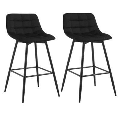 Afbeelding van WOLTU BH143sz 2 Set van design barkrukken voor bar, bistro, zitting fluweel met voetensteun, metalen frame, zwart