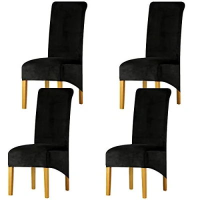 Afbeelding van LANSHENG Stoelhoezen voor eetkamerstoelen, XL, stretch, spandex, met elastische band, fluweel, restaurant, hotel, feest (zwart, set van 4)