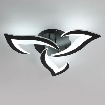 Afbeelding van Comely Plafonnier LED moderne, 58 cm 36W 4000lm plafond LED, acrylique Floral moderne chambre à coucher, salon, 6500k lumière blanche, noir