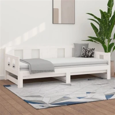 Afbeelding van Slaapbank uitschuifbaar massief grenenhout wit 2x(90x200) cm
