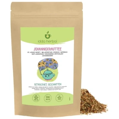Afbeelding van sint janskruid kruiden (250 g), losse thee, gesneden en zacht gedroogd, 100% natuurlijk puur voor de bereiding van kruidenthee, janskruid, kruidenthee