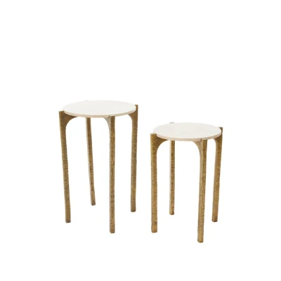 Afbeelding van Light &amp; Living Bijzettafel KANAE Ø45x64cm Bruin Set van 2