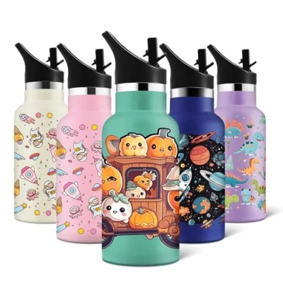Afbeelding van HoneyHolly Thermische drinkfles voor kinderen, 350 ml, BPA vrij, dubbelwandige vacuümfles, thermosfles, 18/8 roestvrij staal, waterfles, schoolfles, sport,