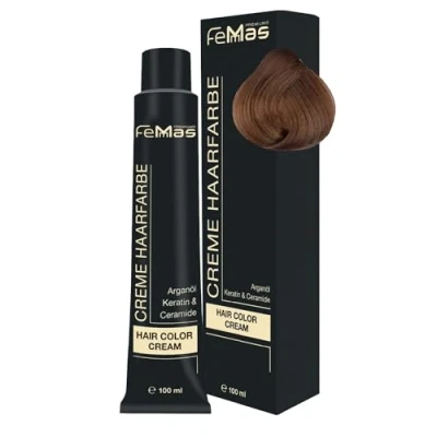 Image de FemMas Lot de 3 teintures pour cheveux blonds, 100 ml chacune, professionnelles, à l’huile d&#039;argan, kératine et céramides, comme coloration permanente/teinte, blond moyen rouge violet 7.33