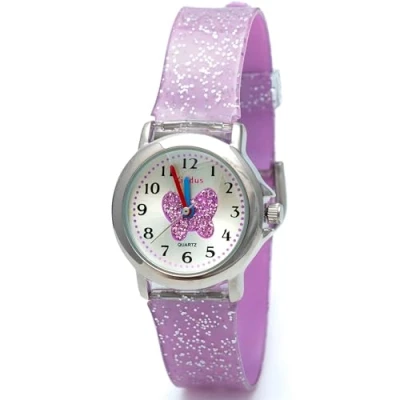 Afbeelding van Kiddus Meisjeshorloge met leerfunctie Glitter en elegantie Japans kwartsuurwerk, roestvrij staal Educatief stijlvol cadeau voor meisjes vanaf 5 jaar, Vlinder