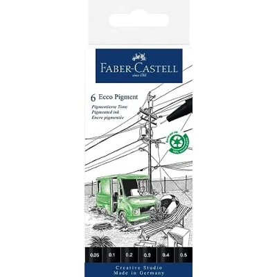 Image de Faber Castell 266006 Ecco Pigment Lot de 6 stylos à encre fine Noir 0,05, 0,1, 0,2, 0,3, 0,4 et 0,5 mm