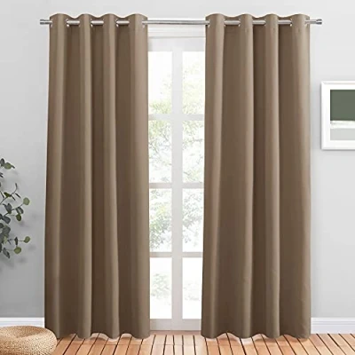 Afbeelding van PONY DANCE Thermische Verduisteringsgordijnen Gordijn met Raamgaten Stof Zware Lichtblokkering UV Isolatie voor Baby/Tienerkamer, B 132 x H 210 cm, Cappuccino, Set van 2
