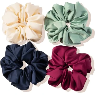 Afbeelding van Lolalet 4 stuks grote satijnen haarelastiekjes voor dames, 15 cm, dik en krullend haar, stijl C